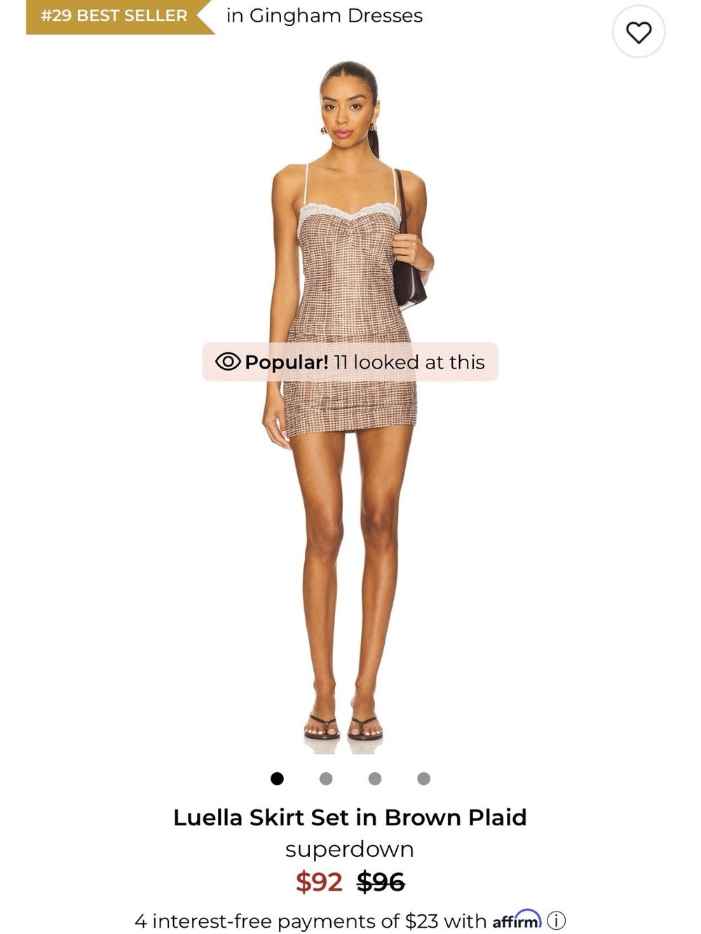 superdown Brown Plaid Mini Dress with White Trim